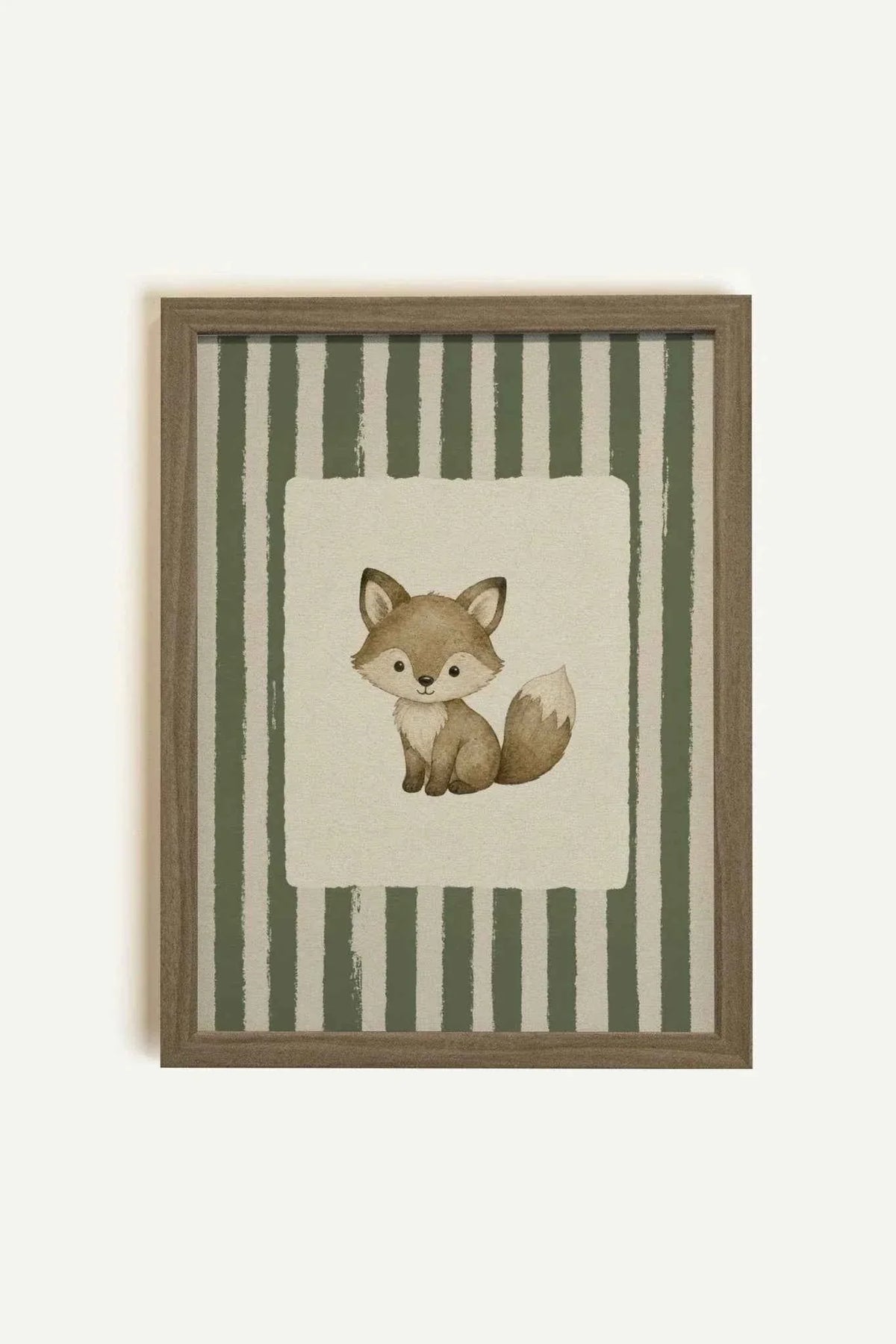 Brown Framed Fox and Stripe Wall Art - 1