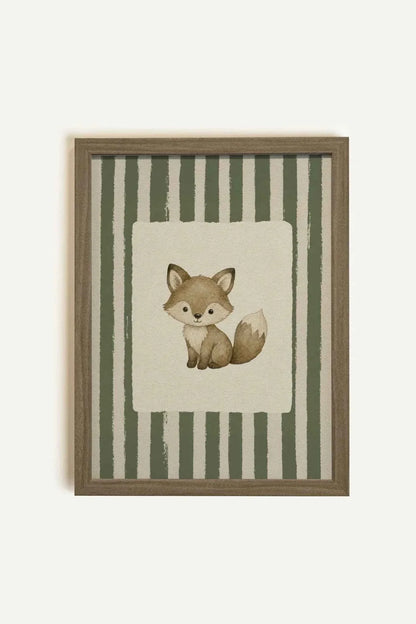 Brown Framed Fox and Stripe Wall Art - 1