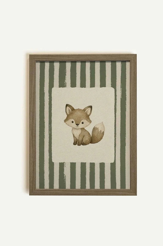 Brown Framed Fox and Stripe Wall Art - 1