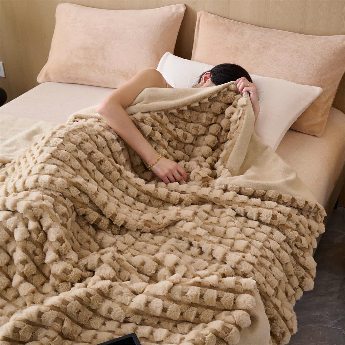 Raised Texture Reversible Polyester Fleece Blanket - 3