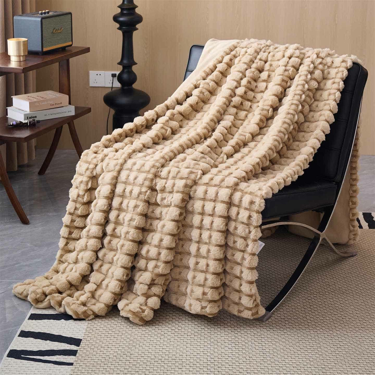 Raised Texture Reversible Polyester Fleece Blanket - 1
