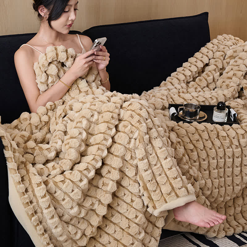 Raised Texture Reversible Polyester Fleece Blanket - 7