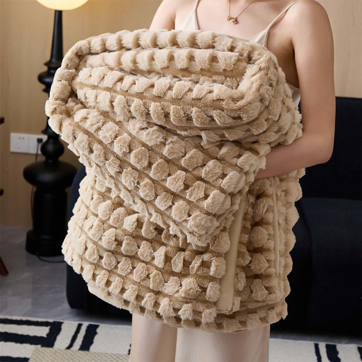 Raised Texture Reversible Polyester Fleece Blanket - 4