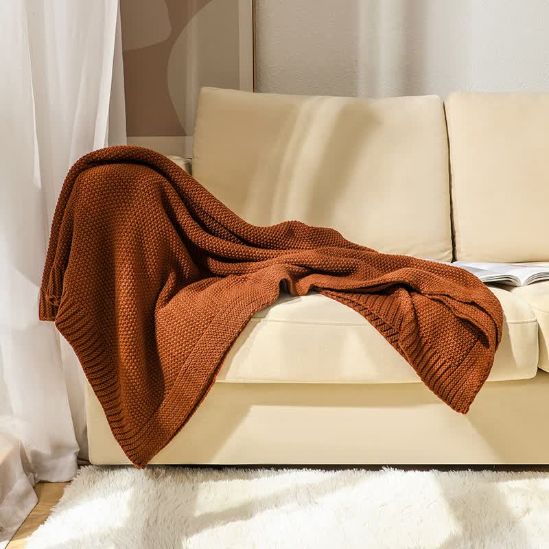 Solid Acrylic Knit Sofa Throw Blanket - 9