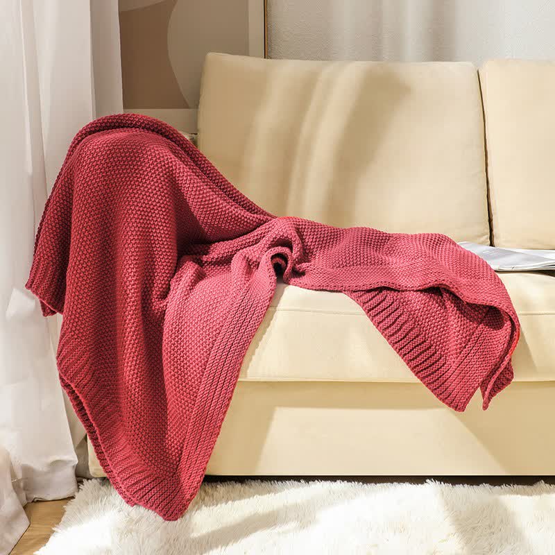 Solid Acrylic Knit Sofa Throw Blanket - 2