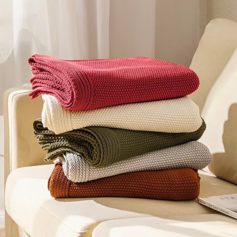 Solid Acrylic Knit Sofa Throw Blanket - 1
