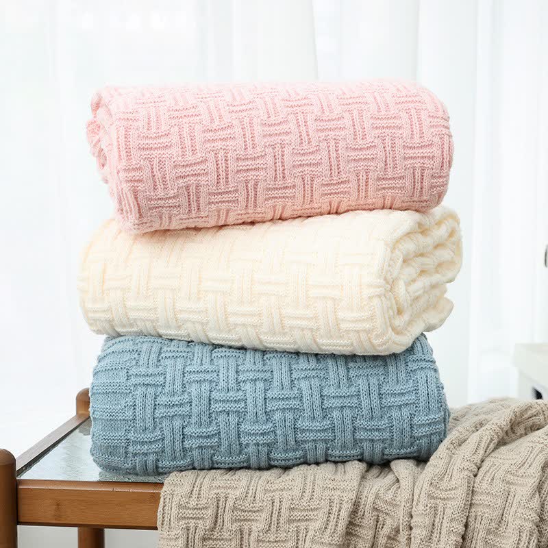 Basket Texture Acrylic Knit Throw Blanket - 1