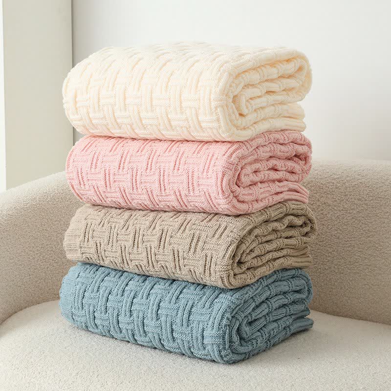 Basket Texture Acrylic Knit Throw Blanket - 3