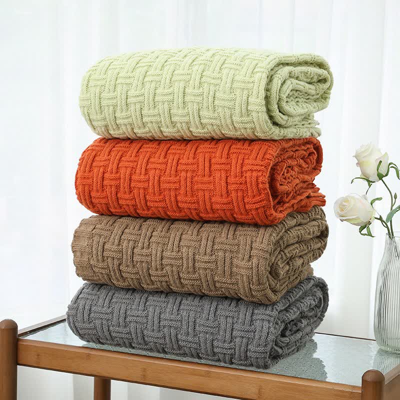 Basket Texture Acrylic Knit Throw Blanket - 2