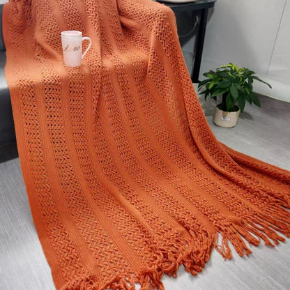 Geometric Cable Knit Fringe Throw Blanket - 7
