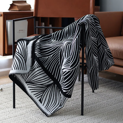 Leaf Pattern Acrylic Knit Throw Blanket - 7