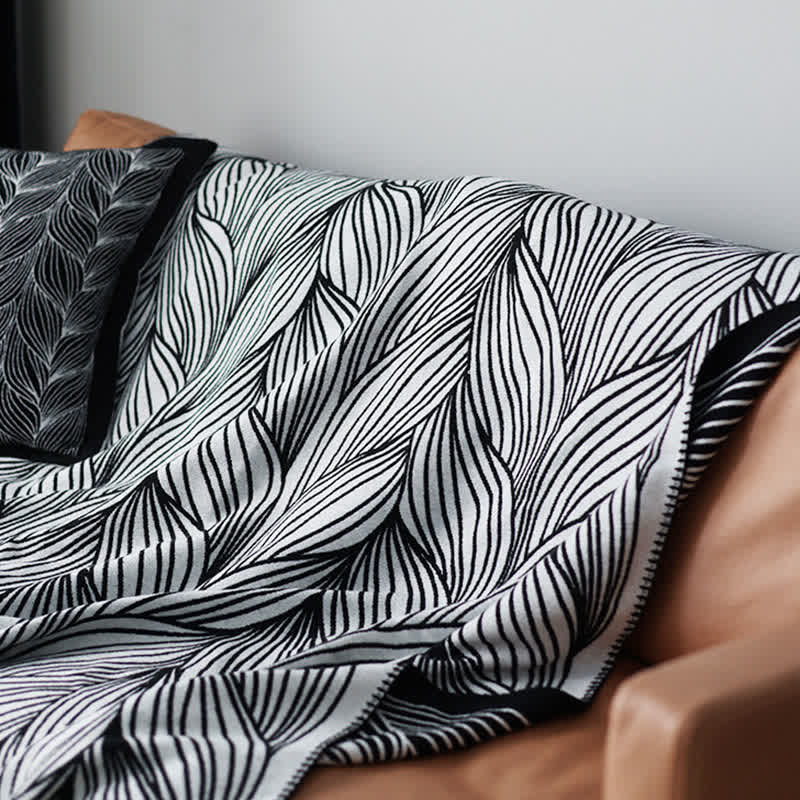 Leaf Pattern Acrylic Knit Throw Blanket - 4