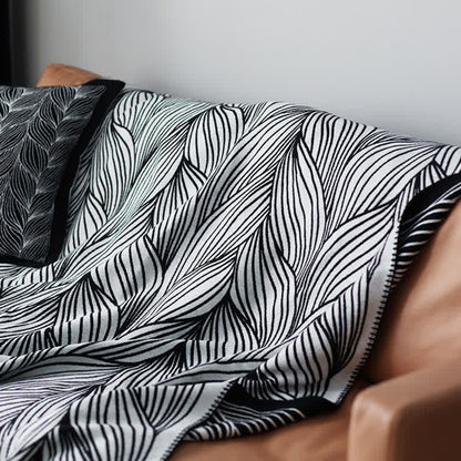 Leaf Pattern Acrylic Knit Throw Blanket - 4
