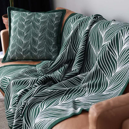Leaf Pattern Acrylic Knit Throw Blanket - 1