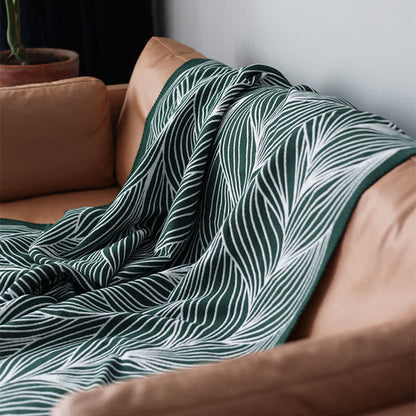 Leaf Pattern Acrylic Knit Throw Blanket - 3