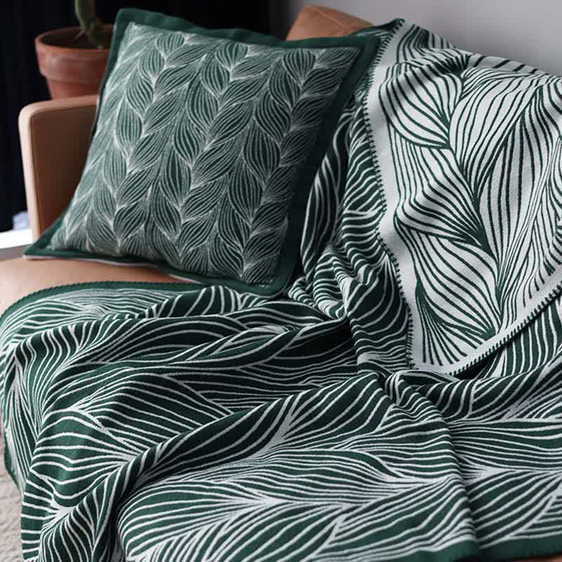 Leaf Pattern Acrylic Knit Throw Blanket - 2