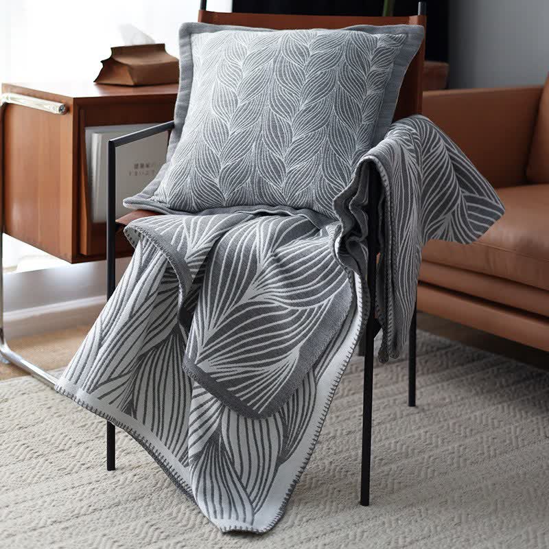 Leaf Pattern Acrylic Knit Throw Blanket - 10