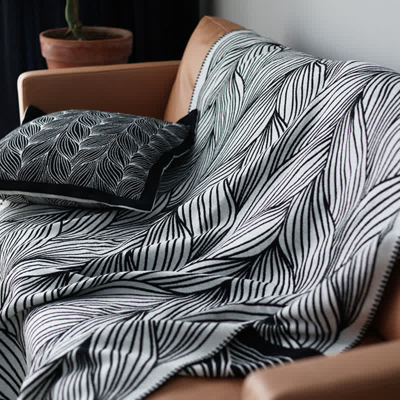 Leaf Pattern Acrylic Knit Throw Blanket - 5