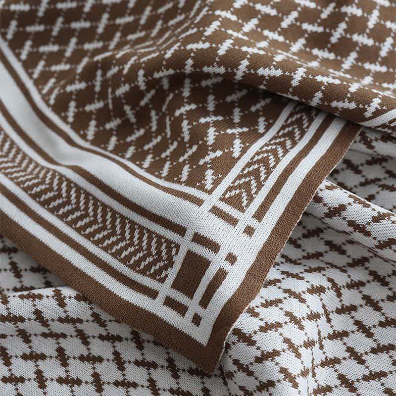 Bordered Houndstooth Knit Throw Blanket - 12
