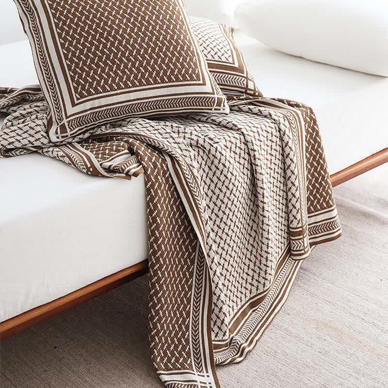 Bordered Houndstooth Knit Throw Blanket - 7