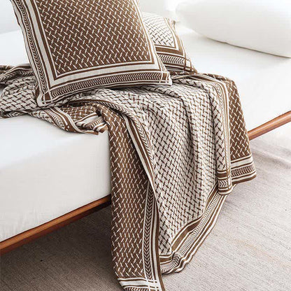 Bordered Houndstooth Knit Throw Blanket - 7