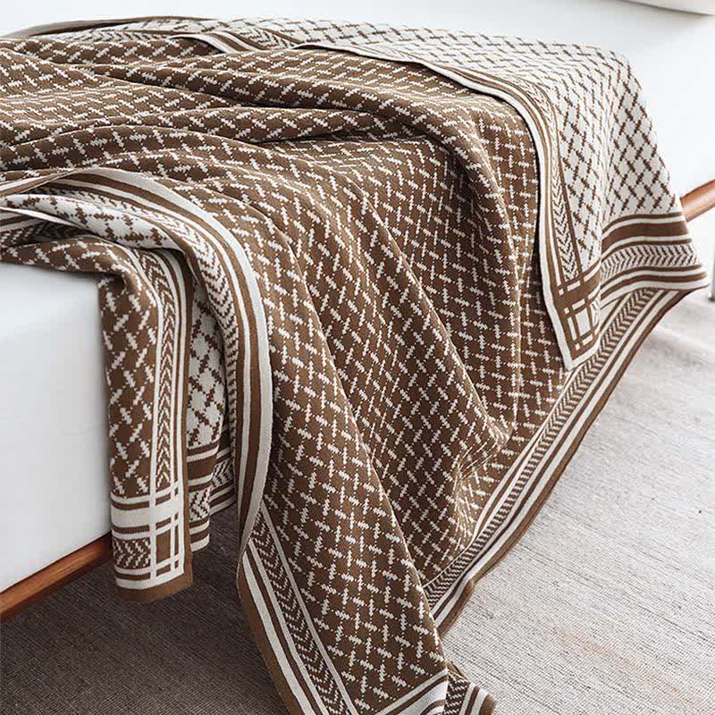 Bordered Houndstooth Knit Throw Blanket - 9