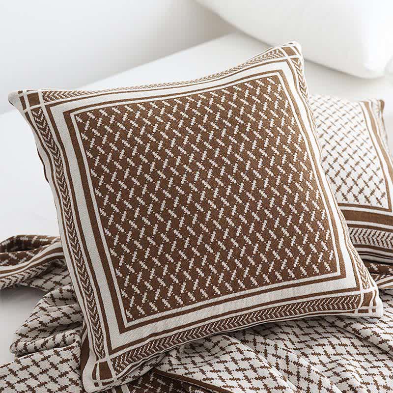 Bordered Houndstooth Knit Cushion Cover - 4