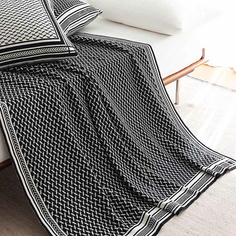 Bordered Houndstooth Knit Throw Blanket - 6