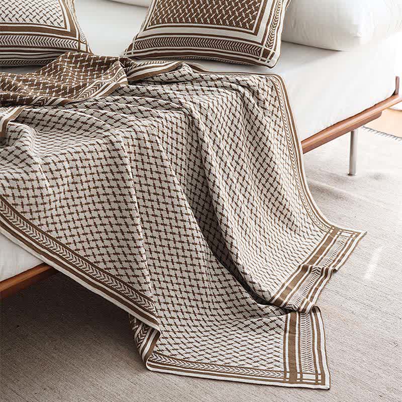 Bordered Houndstooth Knit Throw Blanket - 8