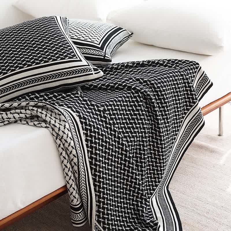 Bordered Houndstooth Knit Throw Blanket - 1