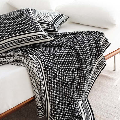 Bordered Houndstooth Knit Throw Blanket - 1