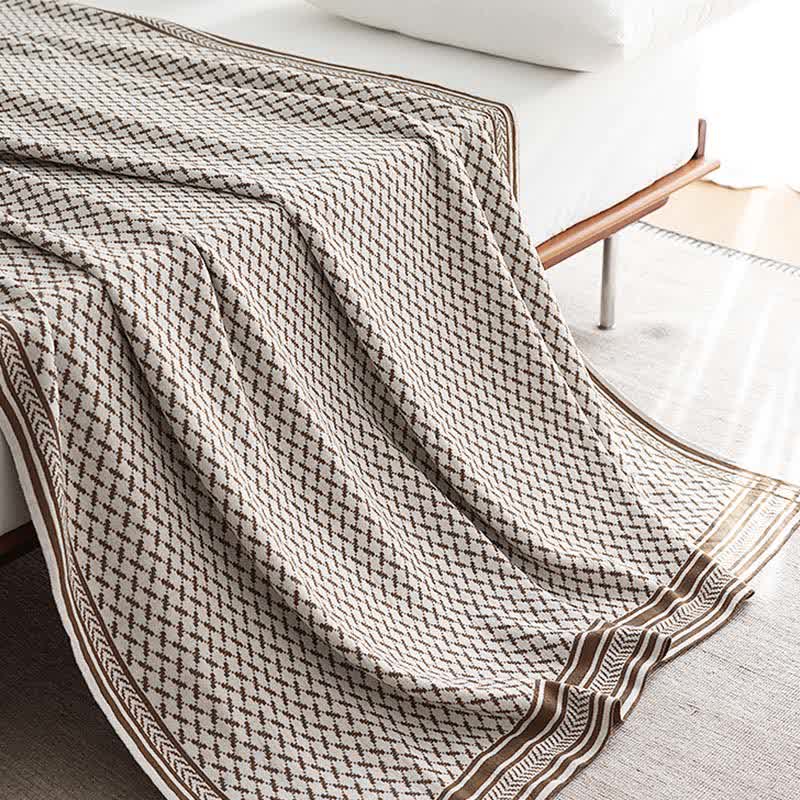 Bordered Houndstooth Knit Throw Blanket - 11