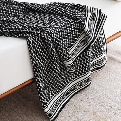 Bordered Houndstooth Knit Throw Blanket - 5