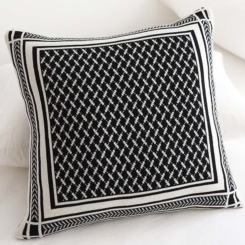 Bordered Houndstooth Knit Cushion Cover - 2