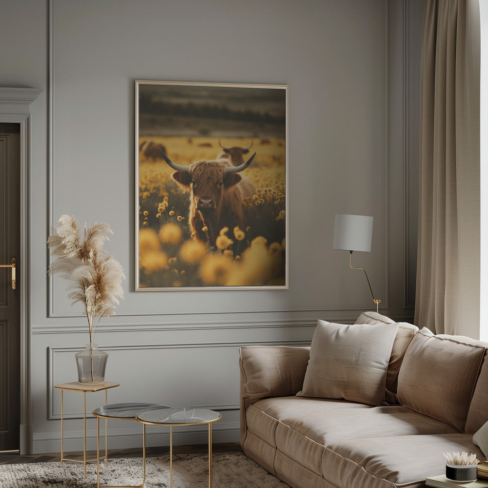 Highland Cow in Flower Meadow Canvas Wall Art - 12