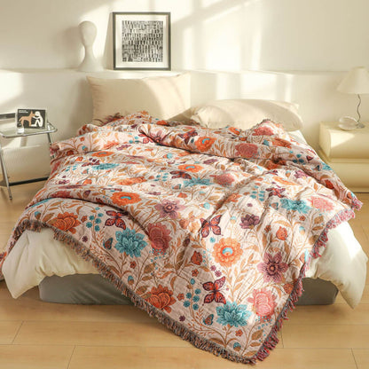 Blush Botanical Fringe Throw Blanket - 1
