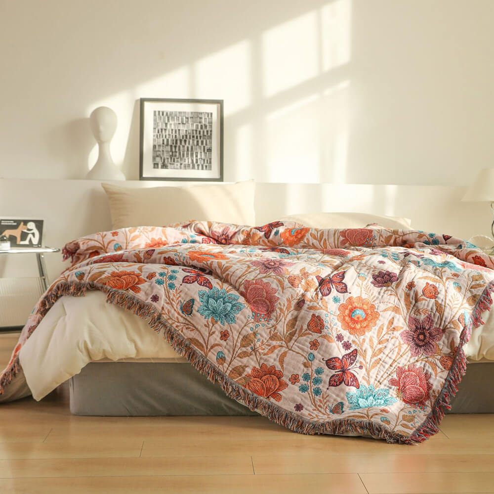 Blush Botanical Fringe Throw Blanket - 2