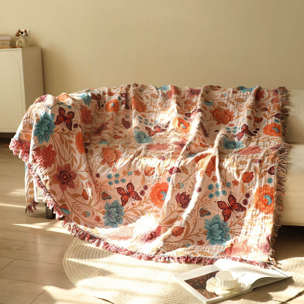 Blush Botanical Fringe Throw Blanket - 3