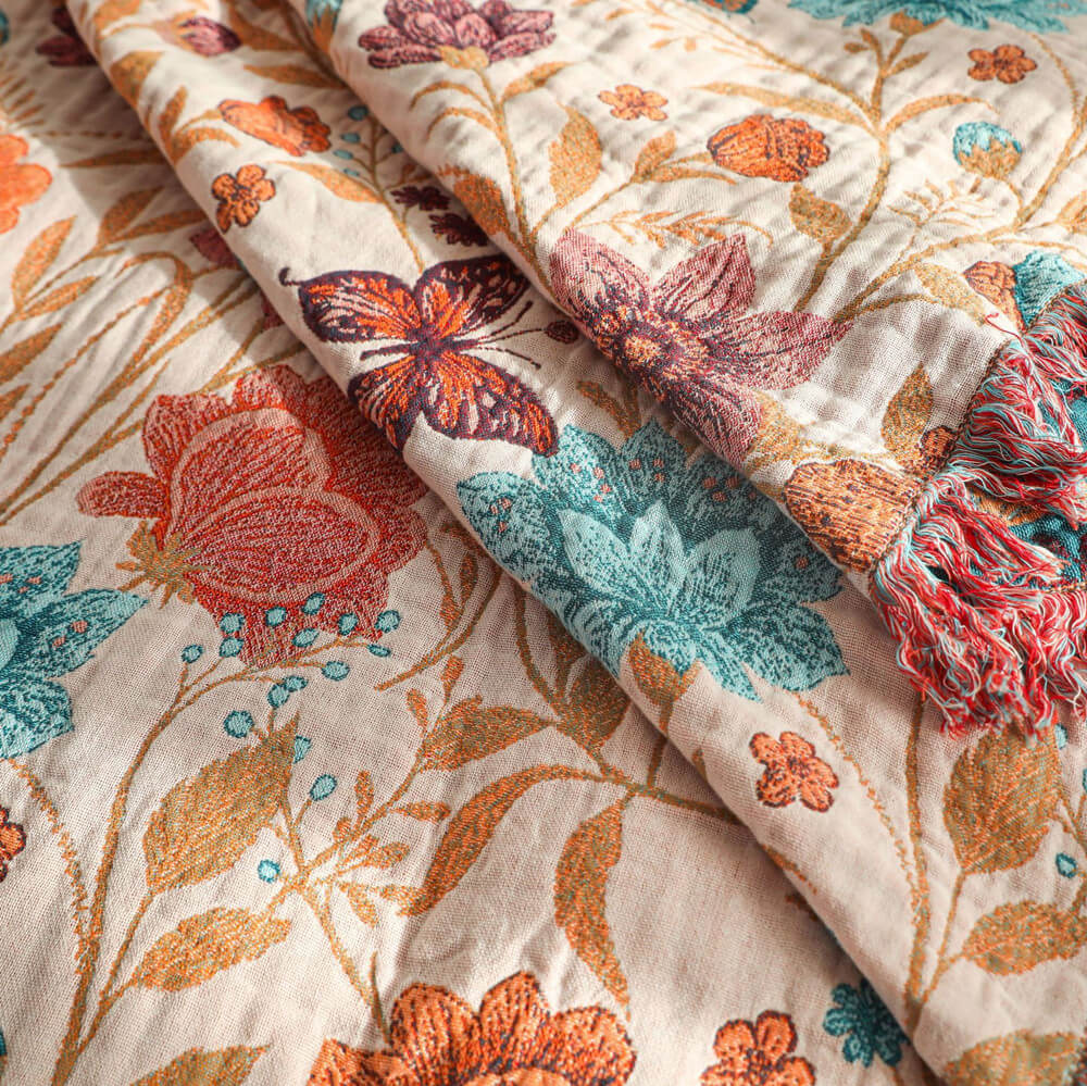 Blush Botanical Fringe Throw Blanket - 4