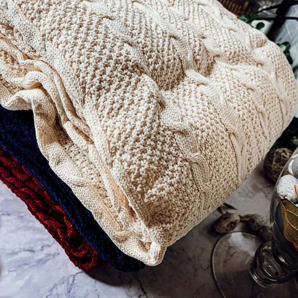 Cable and Diamond Knit Throw Blanket - 12
