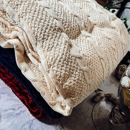 Cable and Diamond Knit Throw Blanket - 12