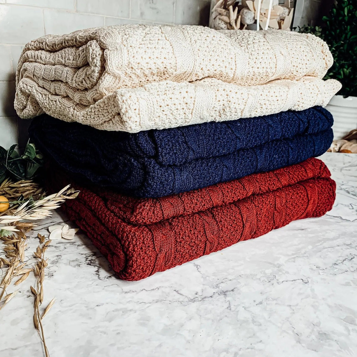Cable and Diamond Knit Throw Blanket - 8