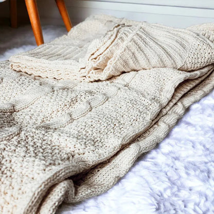 Cable and Diamond Knit Throw Blanket - 7