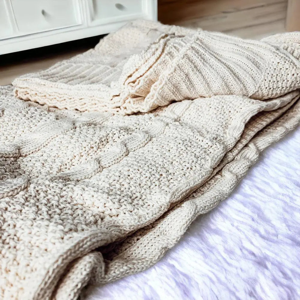 Cable and Diamond Knit Throw Blanket - 19