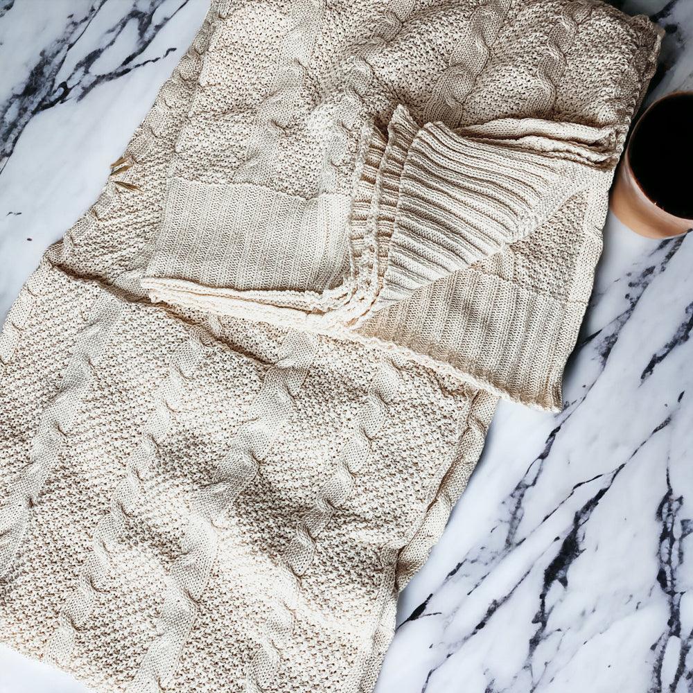 Cable and Diamond Knit Throw Blanket - 3