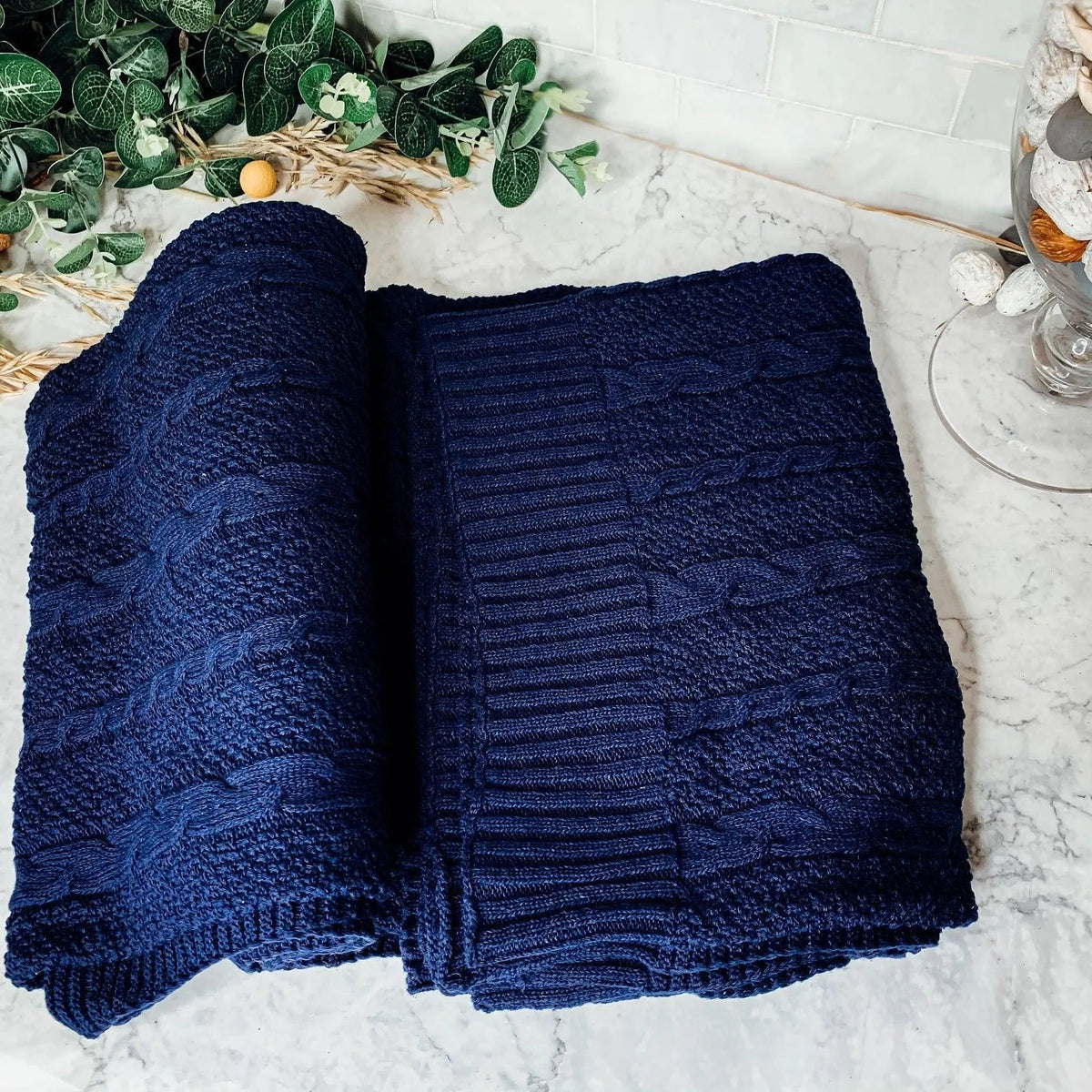Cable and Diamond Knit Throw Blanket - 4