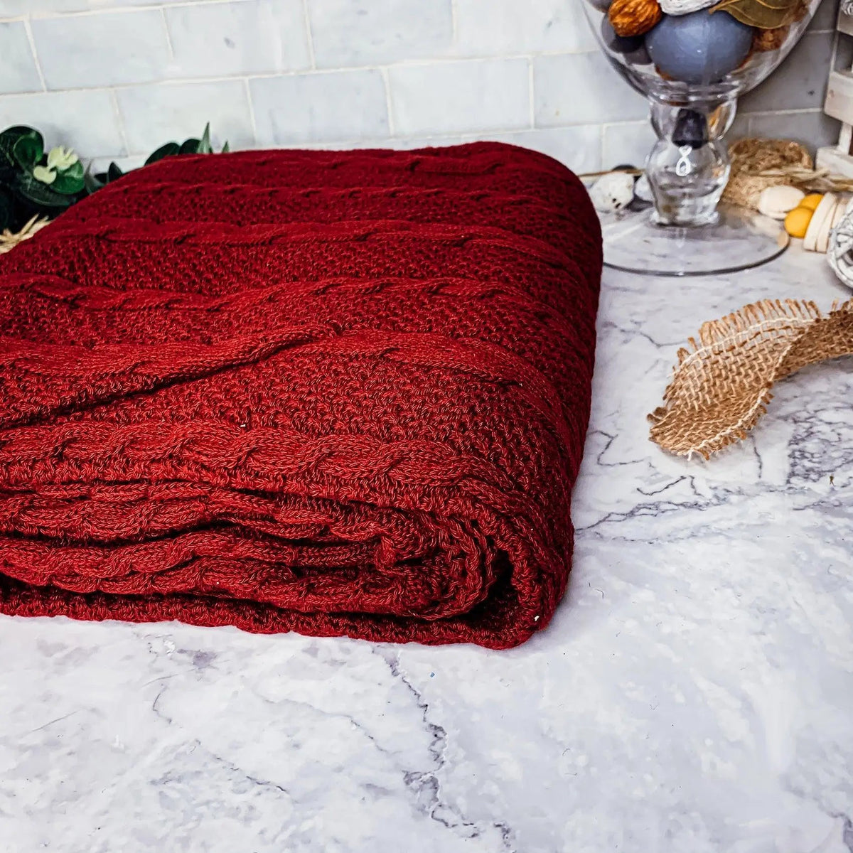 Cable and Diamond Knit Throw Blanket - 11