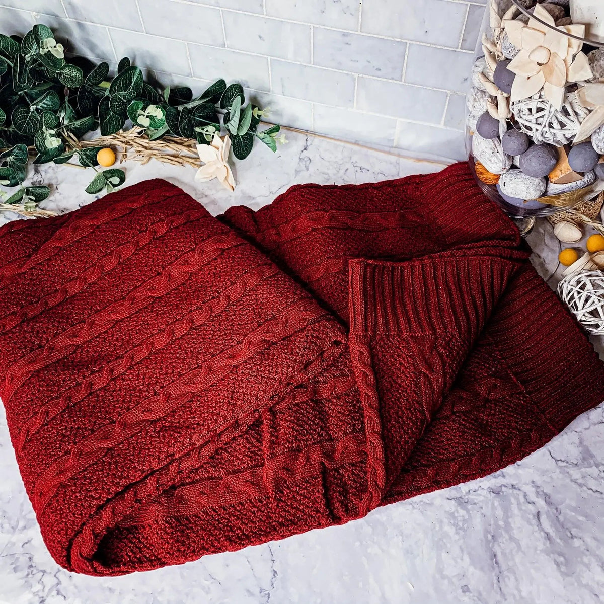 Cable and Diamond Knit Throw Blanket - 5