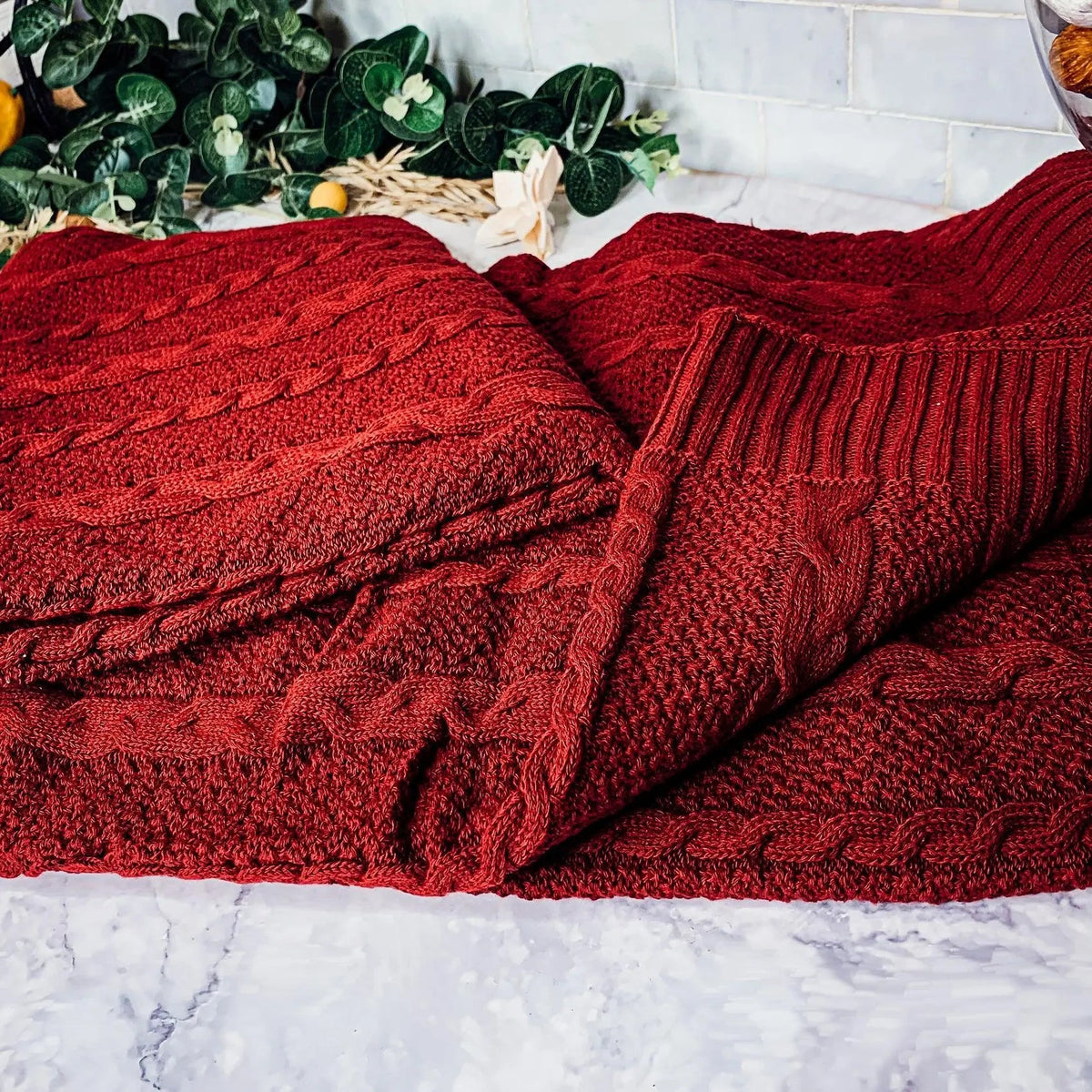 Cable and Diamond Knit Throw Blanket - 10
