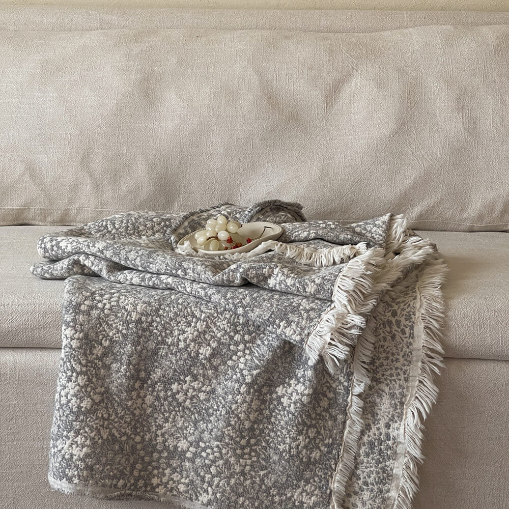 Neutral Pattern Jacquard Fringe Throw Blanket - 9